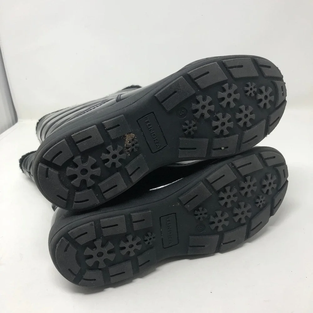 Tundra Puffy Snow Boots Girls 3 Black Front Zip Outdoor Winter Play Walking